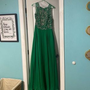 Emerald green floor length prom dress
